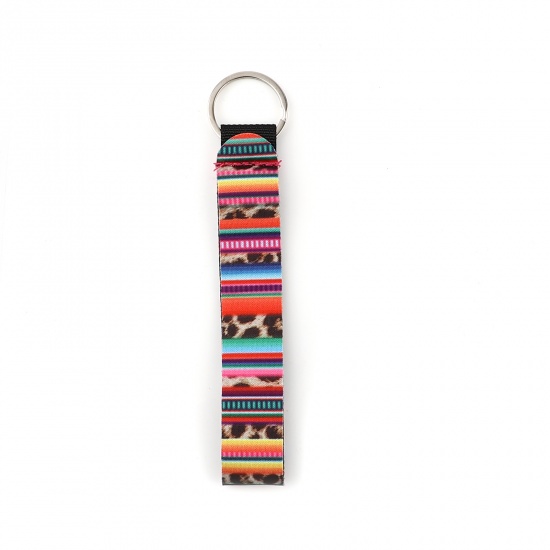 Picture of Neoprene Keychain & Keyring Silver Tone Multicolor Rectangle Leopard Print 15.5cm, 2 PCs