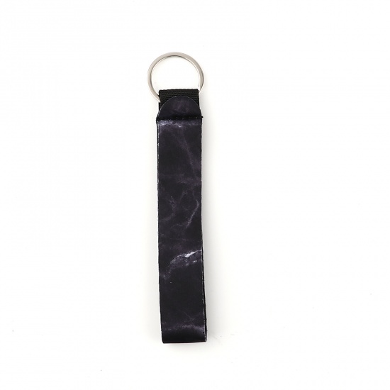 Picture of Neoprene Keychain & Keyring Silver Tone Black Rectangle 15.5cm, 2 PCs
