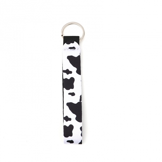 Picture of Neoprene Keychain & Keyring Silver Tone Black & White Rectangle Milk Cow 15.5cm, 2 PCs