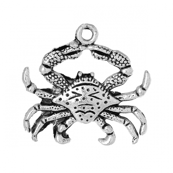 Picture of Ocean Jewelry Zinc Based Alloy Charms Crab Animal Antique Silver 23mm( 7/8") x 22mm( 7/8"), 20 PCs