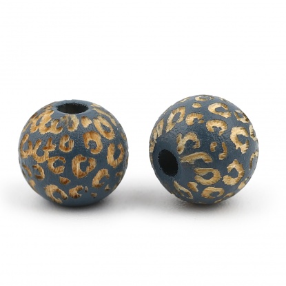 Bild von Holz Zwischenperlen Spacer Perlen Rund Blau Leopard Muster, ca. 10mm D., Loch: ca. 2.8mm, 20 Stück