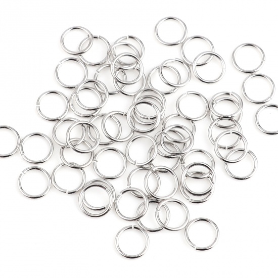 Picture of 0.8mm Copper Open Jump Rings Findings Circle Ring Real Platinum Plated 7mm Dia., 50 PCs