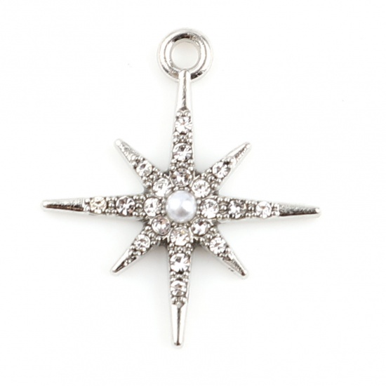 Picture of Zinc Based Alloy Galaxy Charms Star Silver Tone Clear Rhinestone 21mm x 18mm, 5 PCs