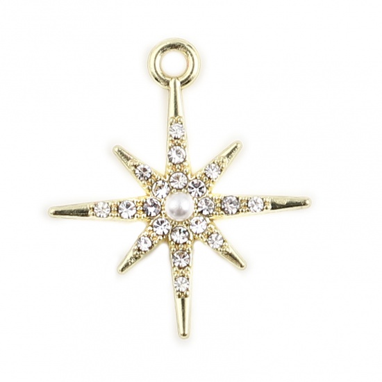 Picture of Zinc Based Alloy Galaxy Charms Star Gold Plated Clear Rhinestone 21mm x 18mm, 5 PCs