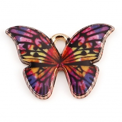 Bild von Zinklegierung Insekt Charms Schmetterling Vergoldet Bunt Emaille 22mm x 15mm, 10 Stück