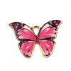 Picture of Zinc Based Alloy Insect Charms Butterfly Animal Gold Plated Pink Enamel 22mm x 15mm, 10 PCs