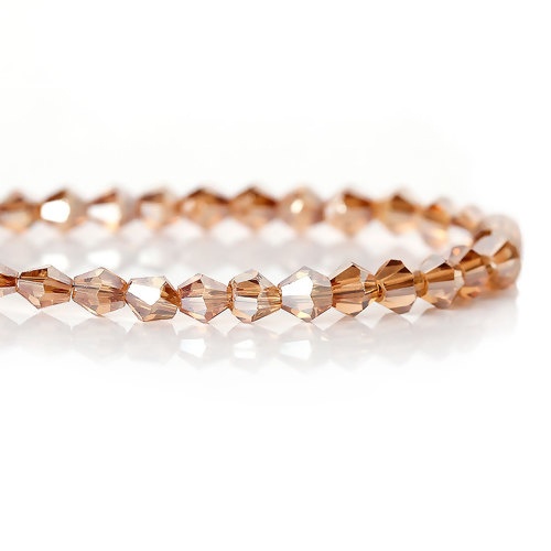 Immagine di Vetro Sciolto Perline Doppio Cono Champagne Trasparente Sfaccettato Circa 4mm x 4mm, Foro: Circa 1mm, 46.8cm lunghezza: 2 Fili （Circa 119 Pezzi/Treccia)