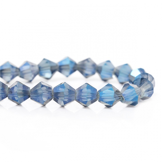 Immagine di Vetro Sciolto Perline Doppio Cono Blu Trasparente Sfaccettato Circa 4mm x 4mm, Foro: Circa 1mm, 46.8cm lunghezza: 2 Fili （Circa 119 Pezzi/Treccia)