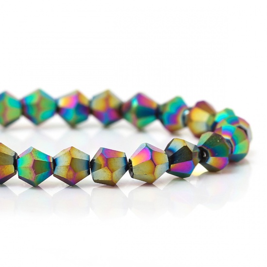 Immagine di Vetro Sciolto Perline Doppio Cono AB Multicolore Sezione Circa 4mm x 4mm, Foro: Circa 1mm, 46.8cm lunghezza: 2 Fili （Circa 119 Pezzi/Treccia)