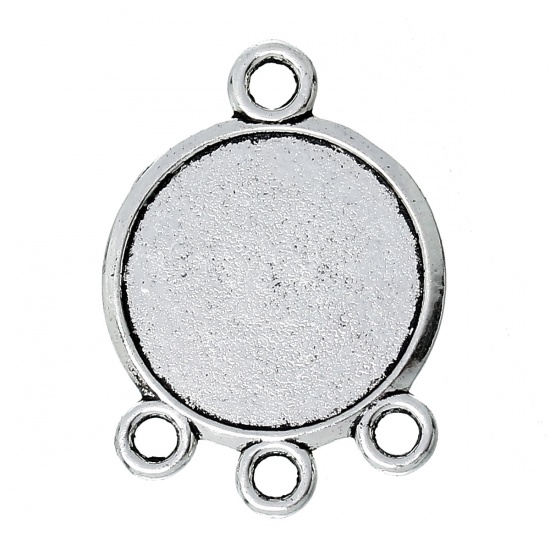 Picture of Zinc Based Alloy Cabochon Settings Connectors Round Antique Silver (Fits 17mm Dia) 28mm(1 1/8") x 20mm( 6/8"), 50 PCs