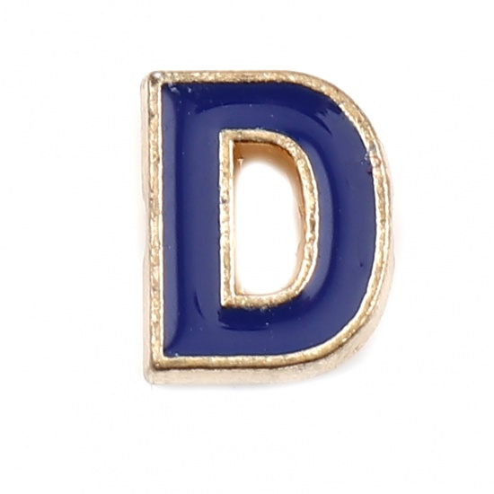 Picture of Zinc Based Alloy Spacer Beads Capital Alphabet/ Letter Dark Blue Message " D " Enamel About 10mm x 8mm, Hole: Approx 1.5mm, 10 PCs