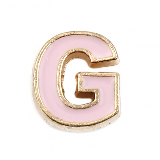 Picture of Zinc Based Alloy Spacer Beads Capital Alphabet/ Letter Light Pink Message " G " Enamel About 10mm x 9mm, Hole: Approx 1.5mm, 10 PCs
