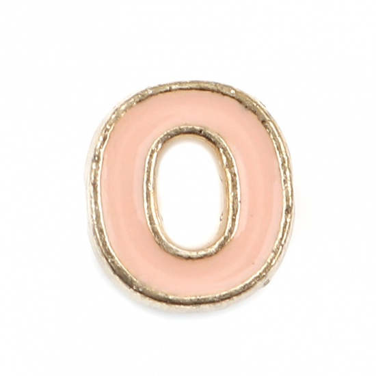 Picture of Zinc Based Alloy Spacer Beads Capital Alphabet/ Letter Peach Pink Message " O " Enamel About 10mm x 9mm, Hole: Approx 1.5mm, 10 PCs