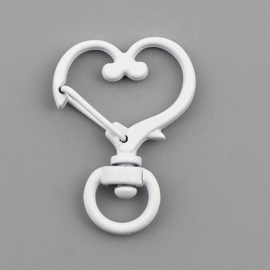 Picture of Zinc Based Alloy Keychain & Keyring White Heart 34mm x 24mm, 10 PCs