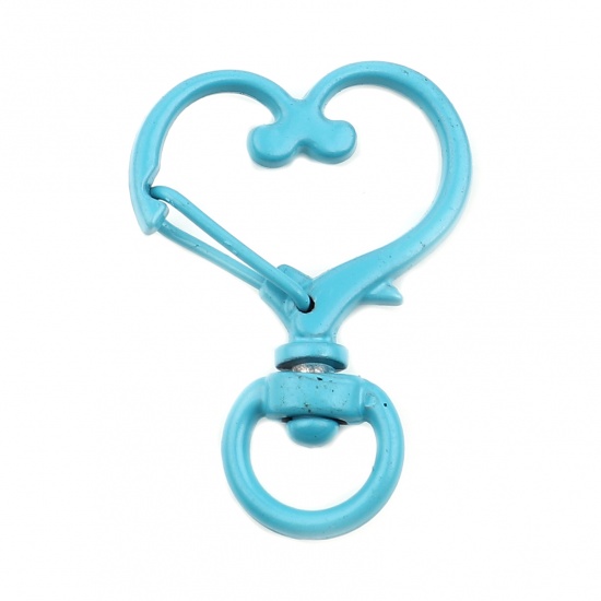Picture of Zinc Based Alloy Keychain & Keyring Light Blue Heart 34mm x 24mm, 10 PCs