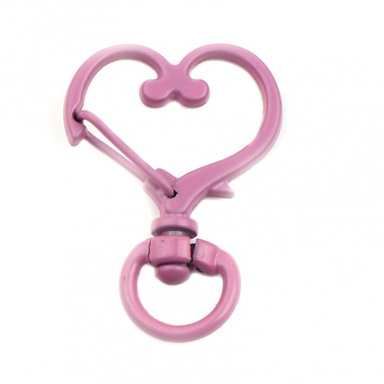 Picture of Zinc Based Alloy Keychain & Keyring Pink Heart 34mm x 24mm, 10 PCs