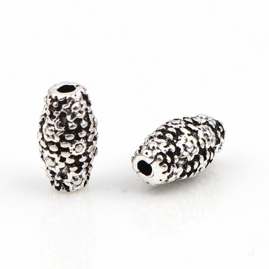 Picture of Zinc Based Alloy Spacer Beads Barrel Antique Silver Color Flower About 9mm x 5mm, Hole: Approx 1.2mm, 20 PCs