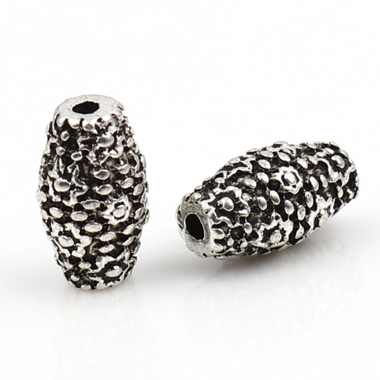 Picture of Zinc Based Alloy Spacer Beads Barrel Antique Silver Color Flower About 11mm x 6mm, Hole: Approx 1.2mm, 20 PCs