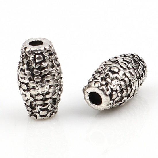 Picture of Zinc Based Alloy Spacer Beads Barrel Antique Silver Color Flower About 12mm x 7mm, Hole: Approx 2mm, 10 PCs