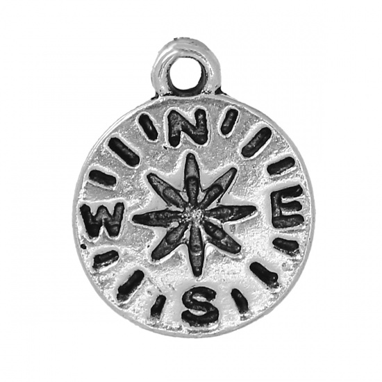 Picture of Zinc Based Alloy Charms Travel Compass Antique Silver 16mm( 5/8") x 13mm( 4/8"), 30 PCs