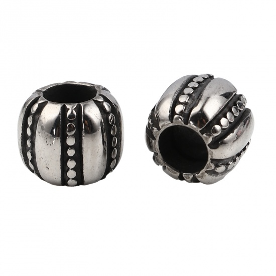 Immagine di Acciaio Inossidabile Perline Cilindrico Argento Antico Striscia 12mm x 10mm, Buco: Circa 5.9mm, 1 Pz