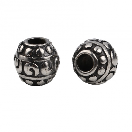 Immagine di Acciaio Inossidabile Perline Barile Argento Antico 11.4mm x 11mm, Buco: Circa 4.5mm, 1 Pz