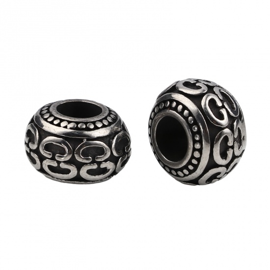 Immagine di Acciaio Inossidabile Perline Tondo Argento Antico Ovale 13mm Dia., Buco: Circa 5.6mm, 1 Pz