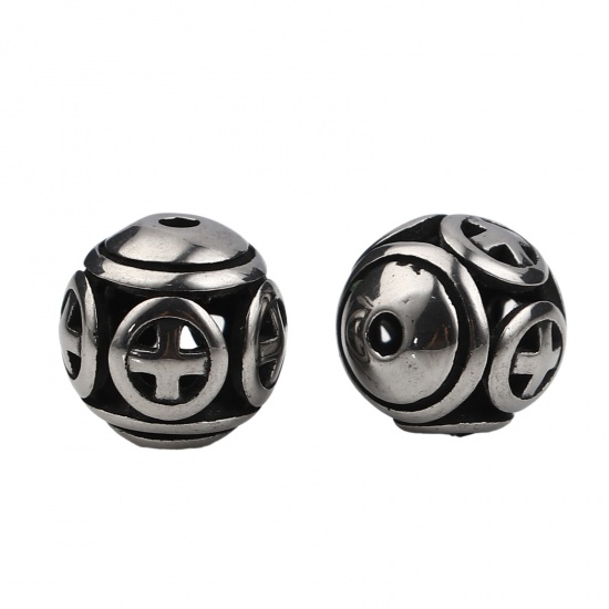Immagine di Acciaio Inossidabile Perline Tondo Argento Antico Croce 10.5mm Dia., Buco: Circa 1.8mm, 1 Pz