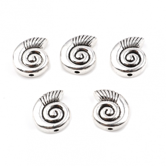 Picture of Zinc Based Alloy Spacer Beads Conch/ Sea Snail Antique Silver Color About 14mm x 13mm, Hole: Approx 1.7mm, 10 PCs