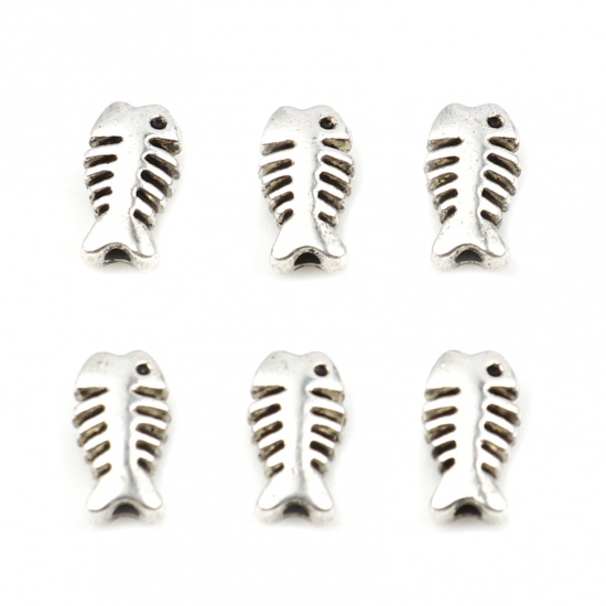Picture of Zinc Based Alloy Spacer Beads Fish Bone Antique Silver Color About 13mm x 7mm, Hole: Approx 1.7mm, 20 PCs