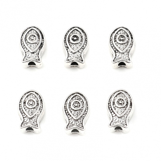 Picture of Zinc Based Alloy Ocean Jewelry Spacer Beads Fish Animal Antique Silver Color About 12mm x 8mm, Hole: Approx 1.7mm, 20 PCs