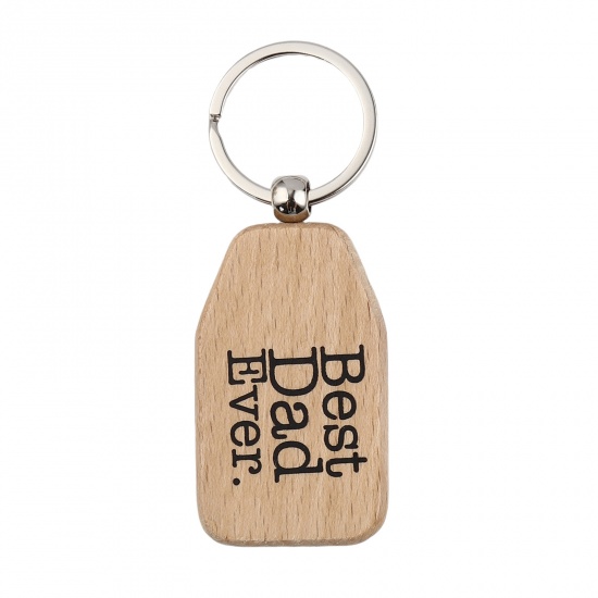 Picture of Wood Keychain & Keyring Natural Geometric Message " Best Dad Ever " 95mm, 1 Piece