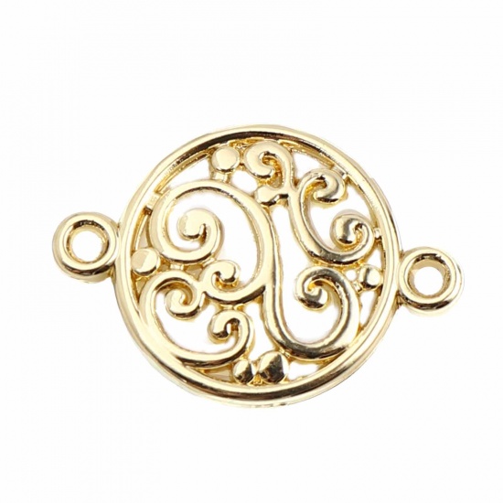 Picture of Zinc Based Alloy Connectors Round Gold Plated Filigree 20mm x 14mm, 10 PCs