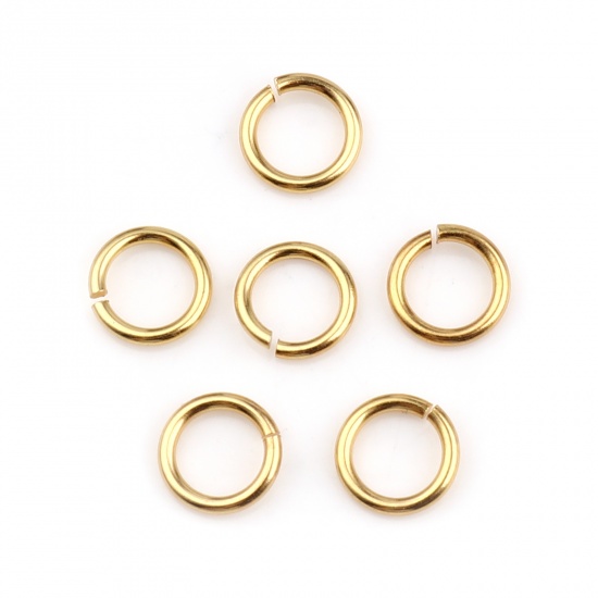 Picture of 0.9mm 304 Stainless Steel Open Jump Rings Findings Gold Plated 7mm Dia., 50 PCs