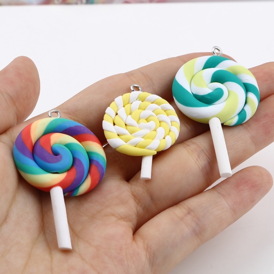 Picture of Polymer Clay Pendants Lollipop At Random Color 52mm x 28mm - 33mm x 23mm, 1 Packet ( 10 PCs/Packet)