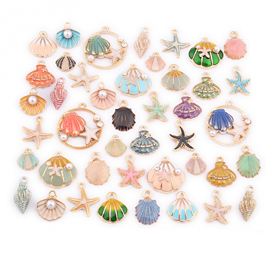 Picture of Zinc Based Alloy Charms Star Fish Mixed Color Shell Enamel 27mm - 20mm, 1 Set ( 43 PCs/Set)