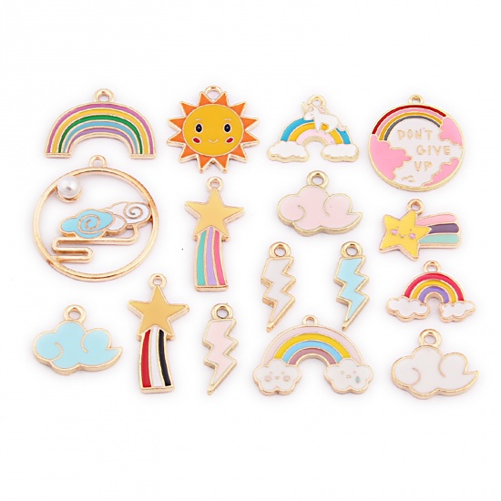 Picture of Zinc Based Alloy Weather Collection Charms Sun Mixed Color Lightning Enamel 21mm, 1 Set ( 16 PCs/Set)