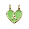 Picture of Zinc Based Alloy Charms Heart Gold Plated Green Initial Alphabet/ Capital Letter Message " A " Enamel 14mm x 11mm, 10 PCs
