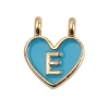 Picture of Zinc Based Alloy Charms Heart Gold Plated Blue Initial Alphabet/ Capital Letter Message " E " Enamel 14mm x 11mm, 10 PCs