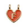 Picture of Zinc Based Alloy Charms Heart Gold Plated Orange Initial Alphabet/ Capital Letter Message " F " Enamel 14mm x 11mm, 10 PCs