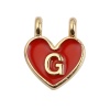Picture of Zinc Based Alloy Charms Heart Gold Plated Red Initial Alphabet/ Capital Letter Message " G " Enamel 14mm x 11mm, 10 PCs