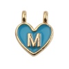 Picture of Zinc Based Alloy Charms Heart Gold Plated Light Blue Initial Alphabet/ Capital Letter Message " M " Enamel 14mm x 11mm, 10 PCs