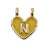 Picture of Zinc Based Alloy Charms Heart Gold Plated Yellow Initial Alphabet/ Capital Letter Message " N " Enamel 14mm x 11mm, 10 PCs
