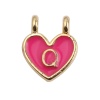 Picture of Zinc Based Alloy Charms Heart Gold Plated Neon Pink Initial Alphabet/ Capital Letter Message " Q " Enamel 14mm x 11mm, 10 PCs
