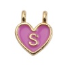Picture of Zinc Based Alloy Charms Heart Gold Plated Pale Lilac Initial Alphabet/ Capital Letter Message " S " Enamel 14mm x 11mm, 10 PCs