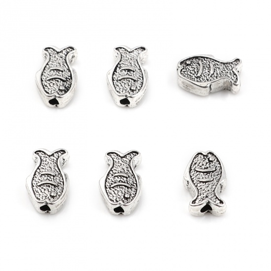 Picture of Zinc Based Alloy Ocean Jewelry Spacer Beads Fish Animal Antique Silver Color About 12mm x 8mm, Hole: Approx 1.8mm, 30 PCs