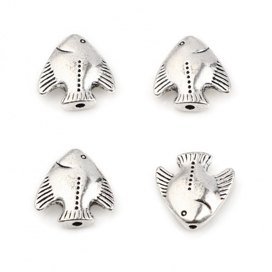 Picture of Zinc Based Alloy Ocean Jewelry Spacer Beads Fish Animal Antique Silver Color About 15mm x 15mm, Hole: Approx 1.3mm, 10 PCs