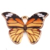 Picture of Zinc Based Alloy Insect Charms Butterfly Animal Gold Plated Orange Enamel 22mm x 15mm, 10 PCs