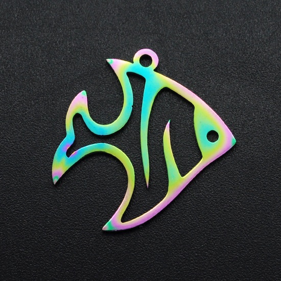 Picture of Stainless Steel Ocean Jewelry Charms Tropical Fish Multicolor 23mm x 23mm, 1 Piece