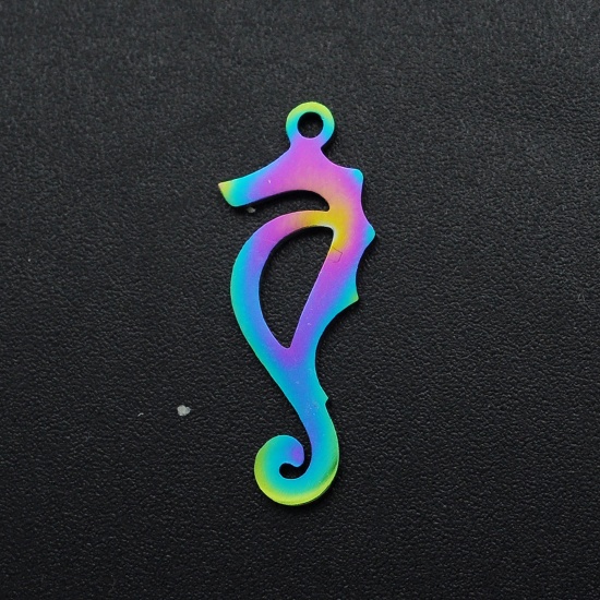 Picture of Stainless Steel Ocean Jewelry Charms Seahorse Animal Multicolor 23mm x 9mm, 1 Piece